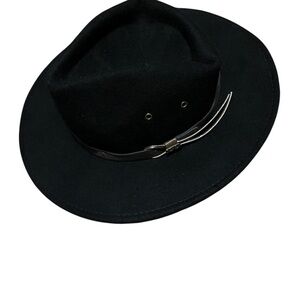 Scala black wide brim hat with brown leather detail